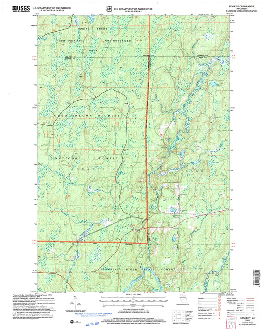 Classic USGS Kennedy Wisconsin 7.5'x7.5' Topo Map Image