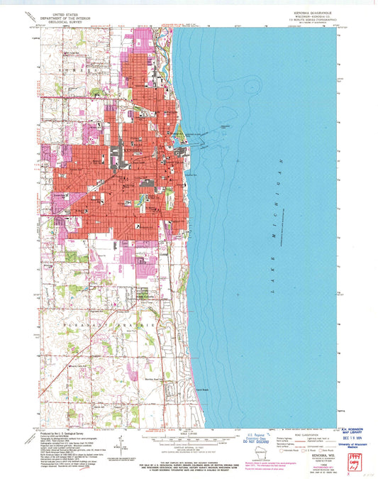 Classic USGS Kenosha Wisconsin 7.5'x7.5' Topo Map Image