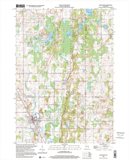 Classic USGS Kewaskum Wisconsin 7.5'x7.5' Topo Map Image