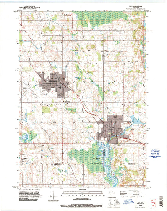 Classic USGS Kiel Wisconsin 7.5'x7.5' Topo Map Image