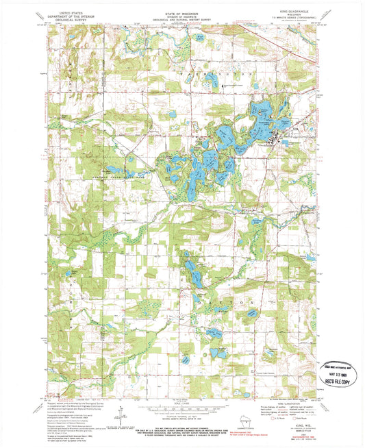 Classic USGS King Wisconsin 7.5'x7.5' Topo Map Image