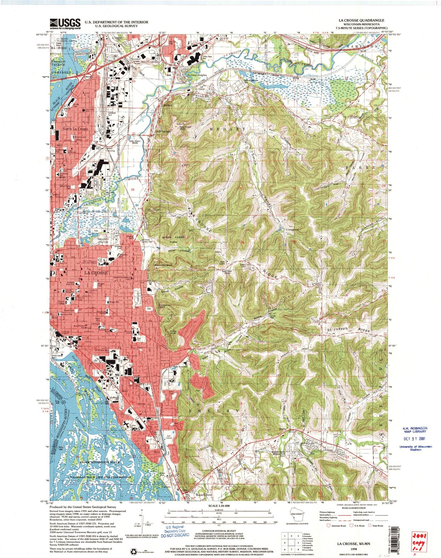 Classic USGS La Crosse Wisconsin 7.5'x7.5' Topo Map Image