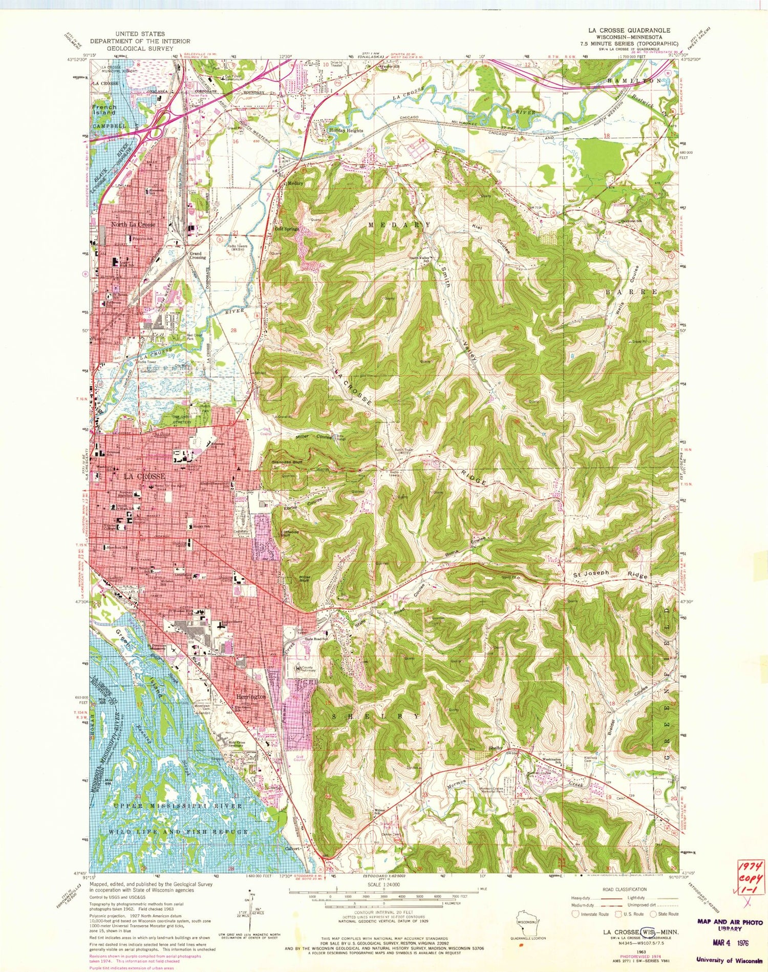 Classic USGS La Crosse Wisconsin 7.5'x7.5' Topo Map Image