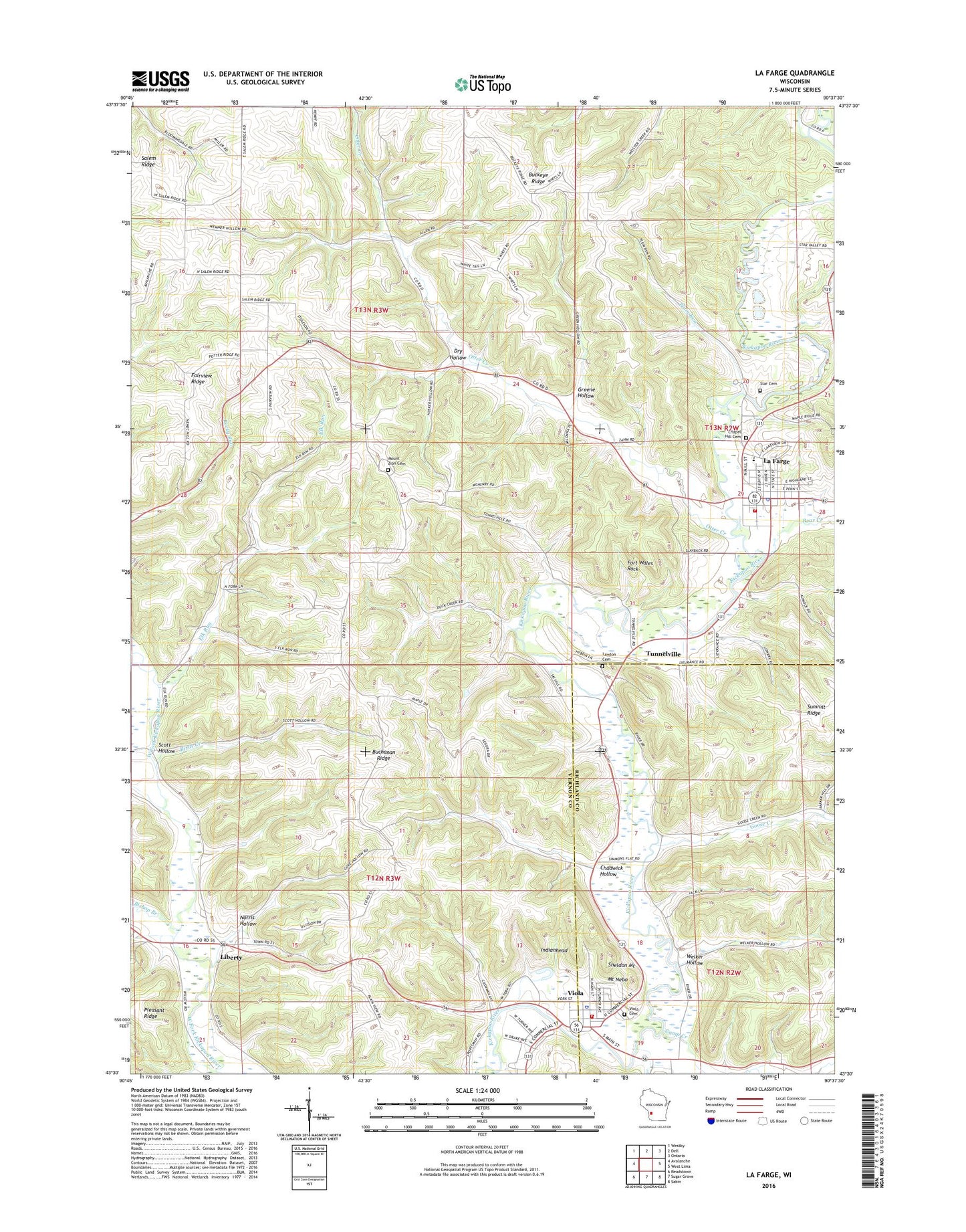 La Farge Wisconsin US Topo Map Image