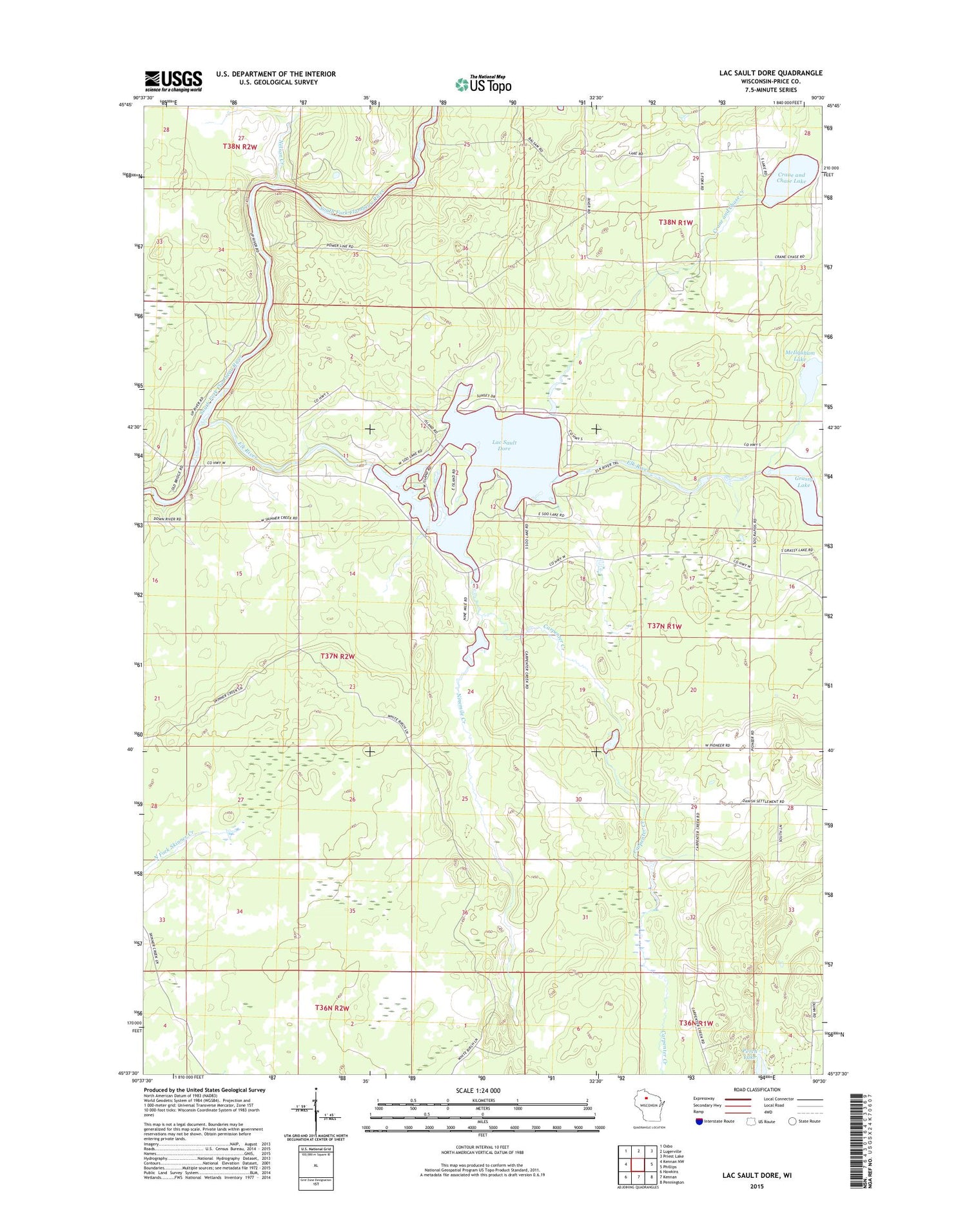 Lac Sault Dore Wisconsin US Topo Map Image