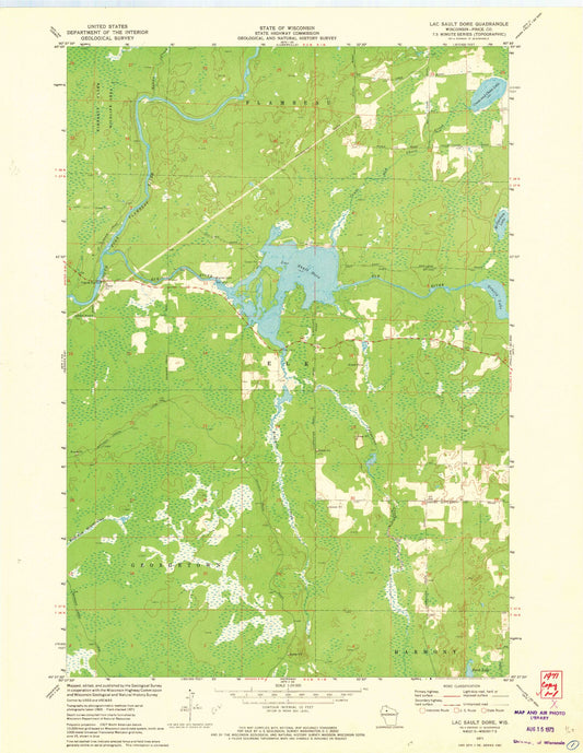 Classic USGS Lac Sault Dore Wisconsin 7.5'x7.5' Topo Map Image