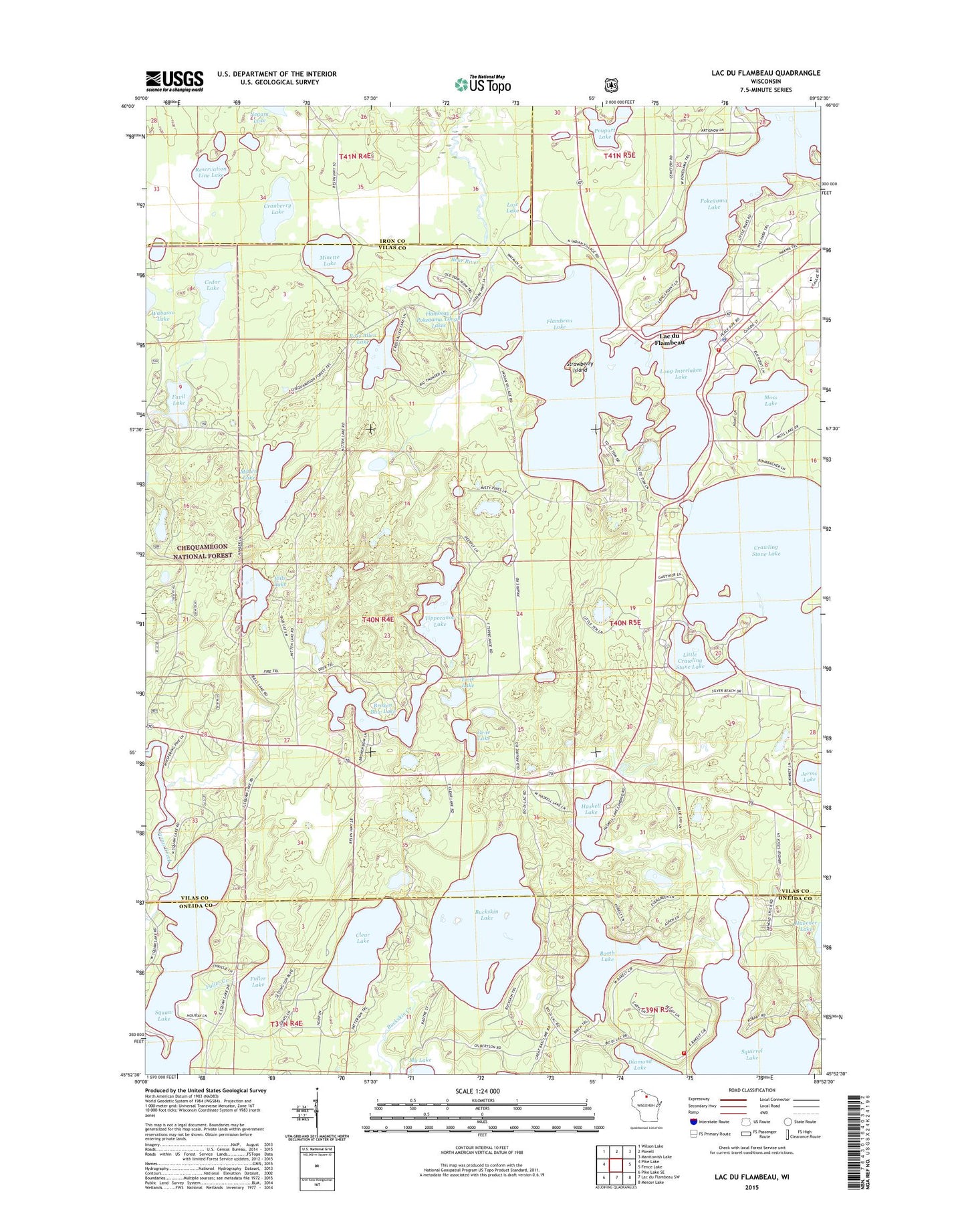 Lac du Flambeau Wisconsin US Topo Map Image