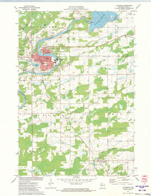 Classic USGS Ladysmith Wisconsin 7.5'x7.5' Topo Map Image