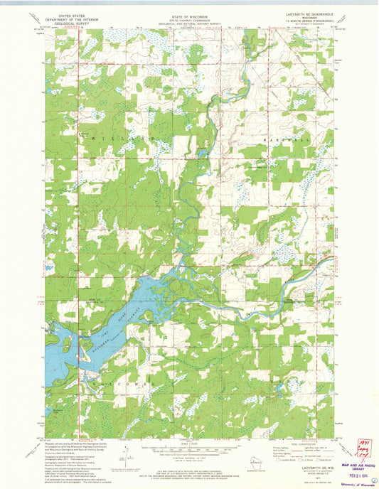 Classic USGS Ladysmith SE Wisconsin 7.5'x7.5' Topo Map Image