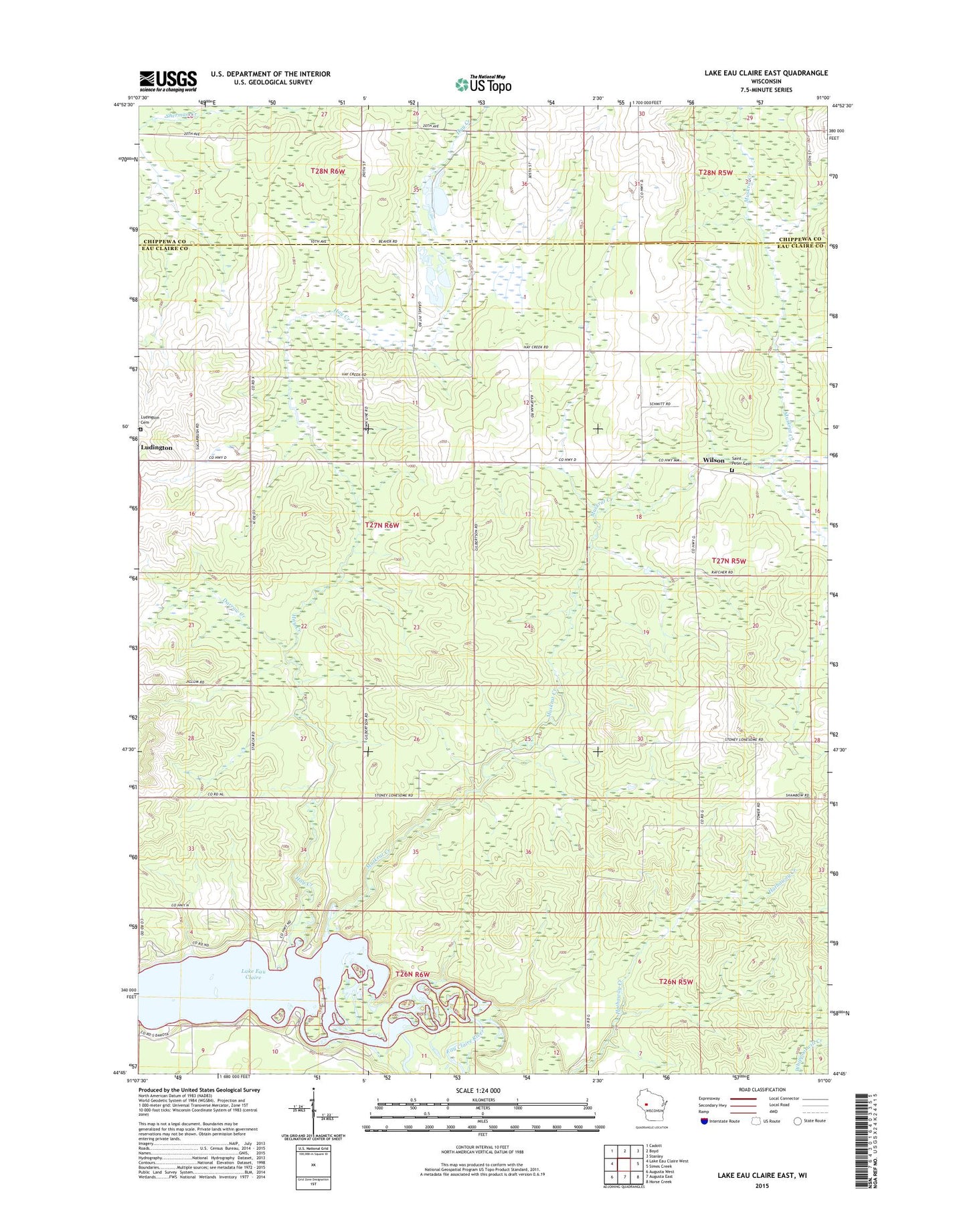 Lake Eau Claire East Wisconsin US Topo Map Image