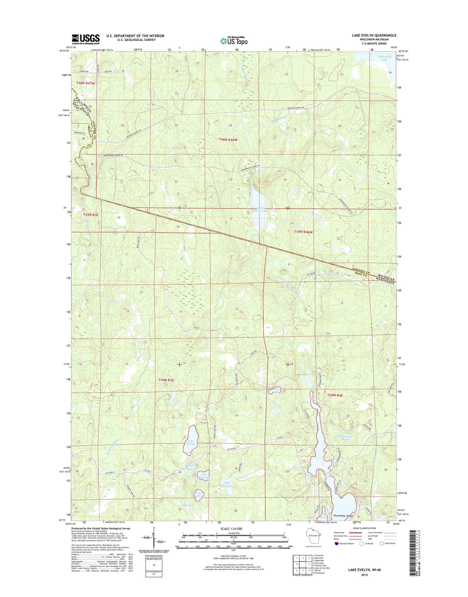 Lake Evelyn Wisconsin US Topo Map Image