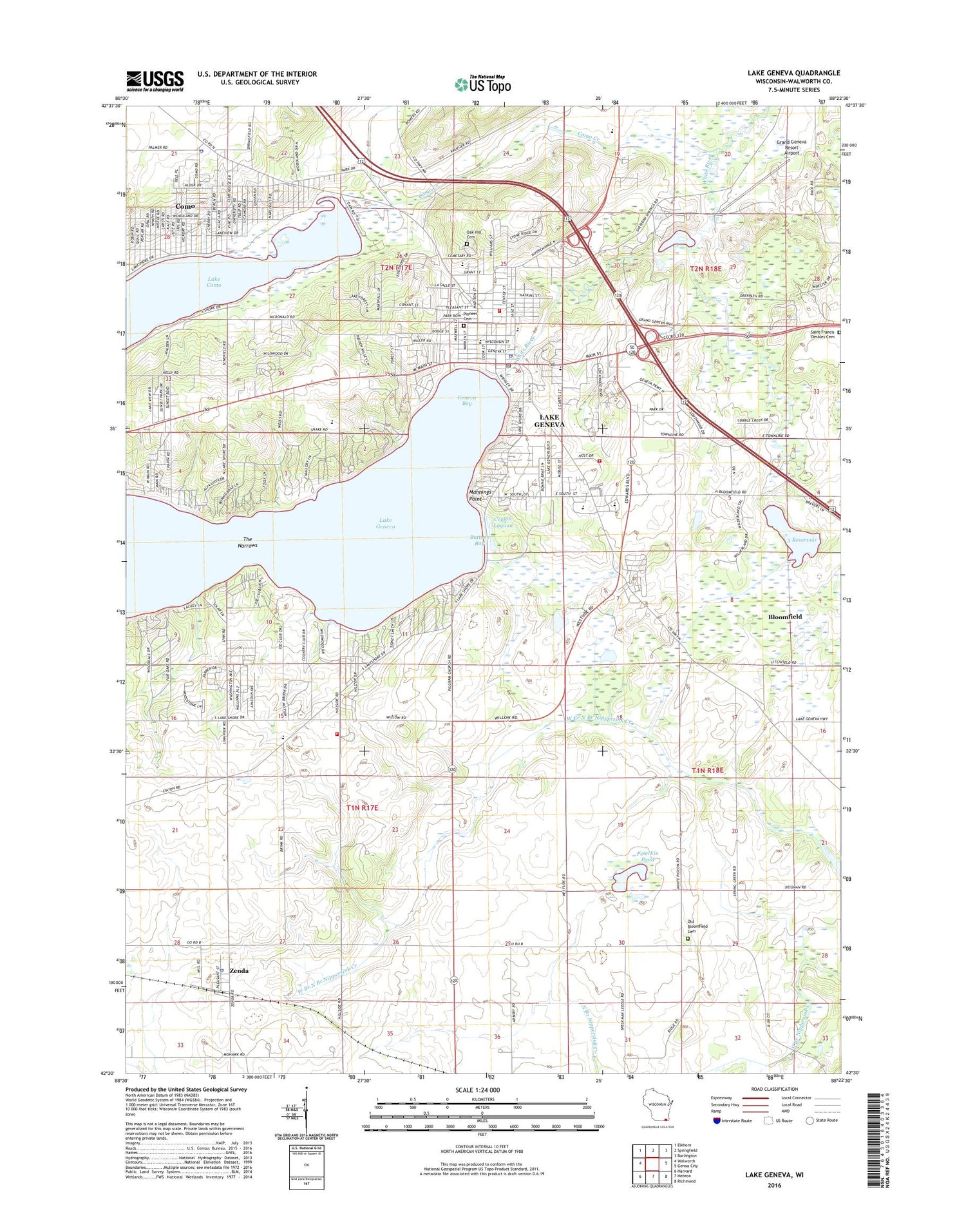 Lake Geneva Wisconsin US Topo Map Image