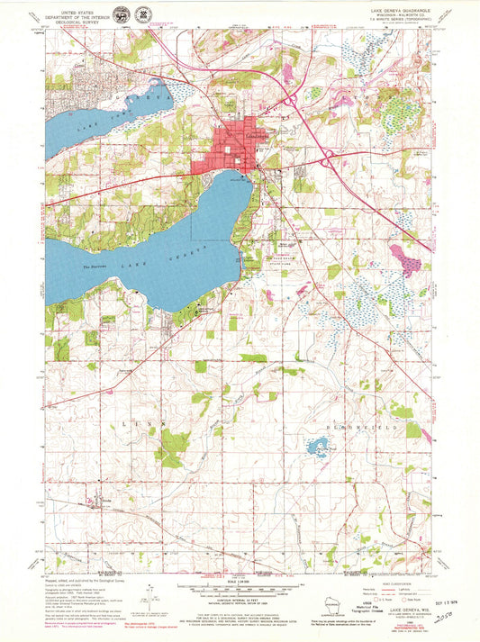 Classic USGS Lake Geneva Wisconsin 7.5'x7.5' Topo Map Image