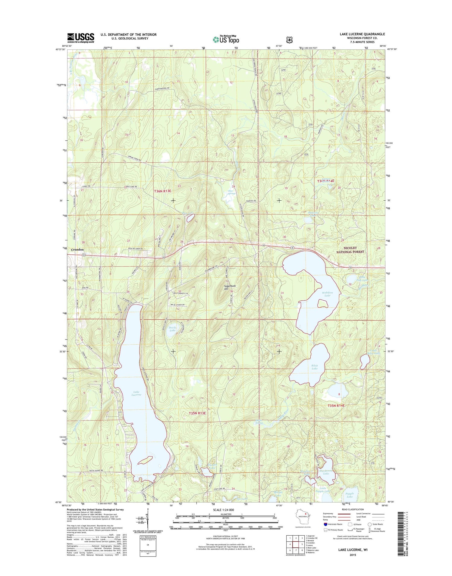Lake Lucerne Wisconsin US Topo Map Image