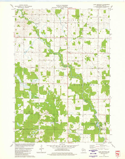 Classic USGS Lake Manakiki Wisconsin 7.5'x7.5' Topo Map Image