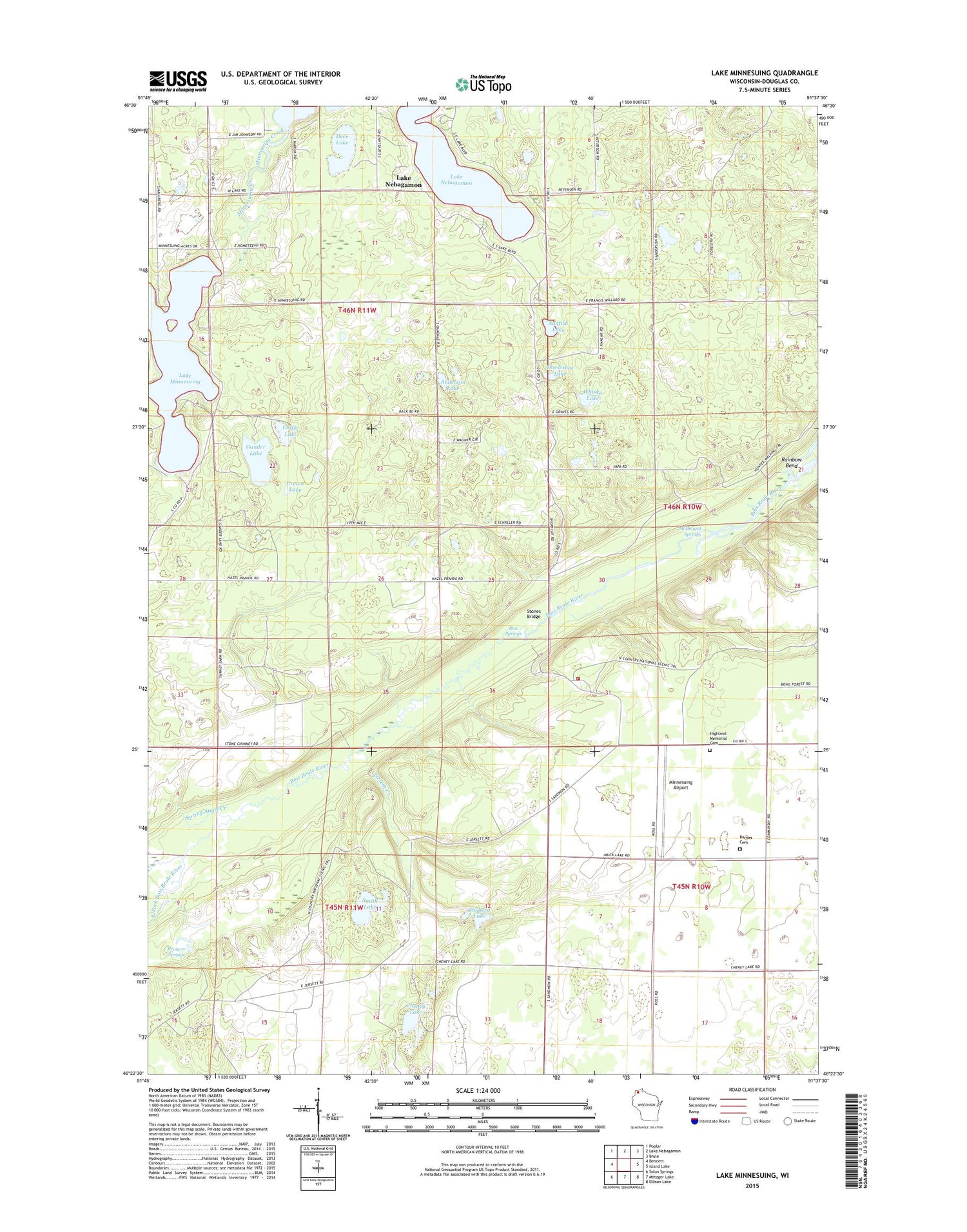 Lake Minnesuing Wisconsin US Topo Map Image