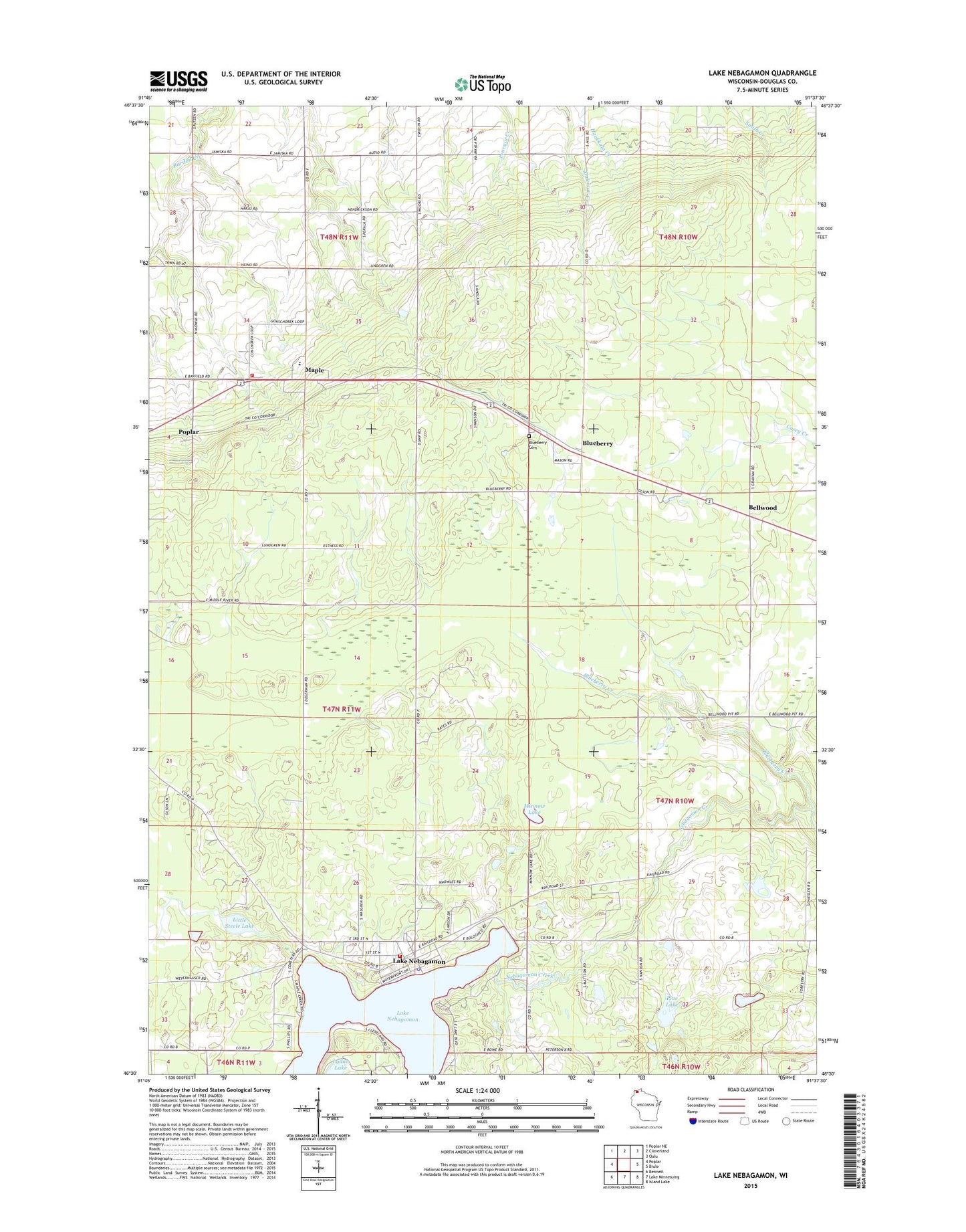 Lake Nebagamon Wisconsin US Topo Map Image