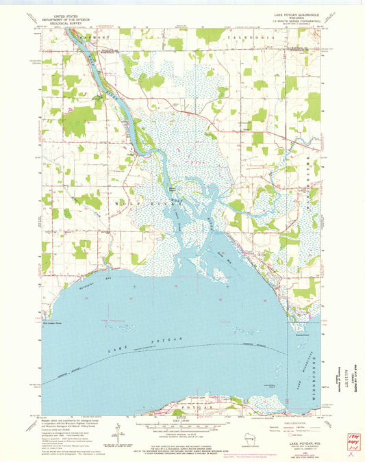Classic USGS Lake Poygan Wisconsin 7.5'x7.5' Topo Map Image
