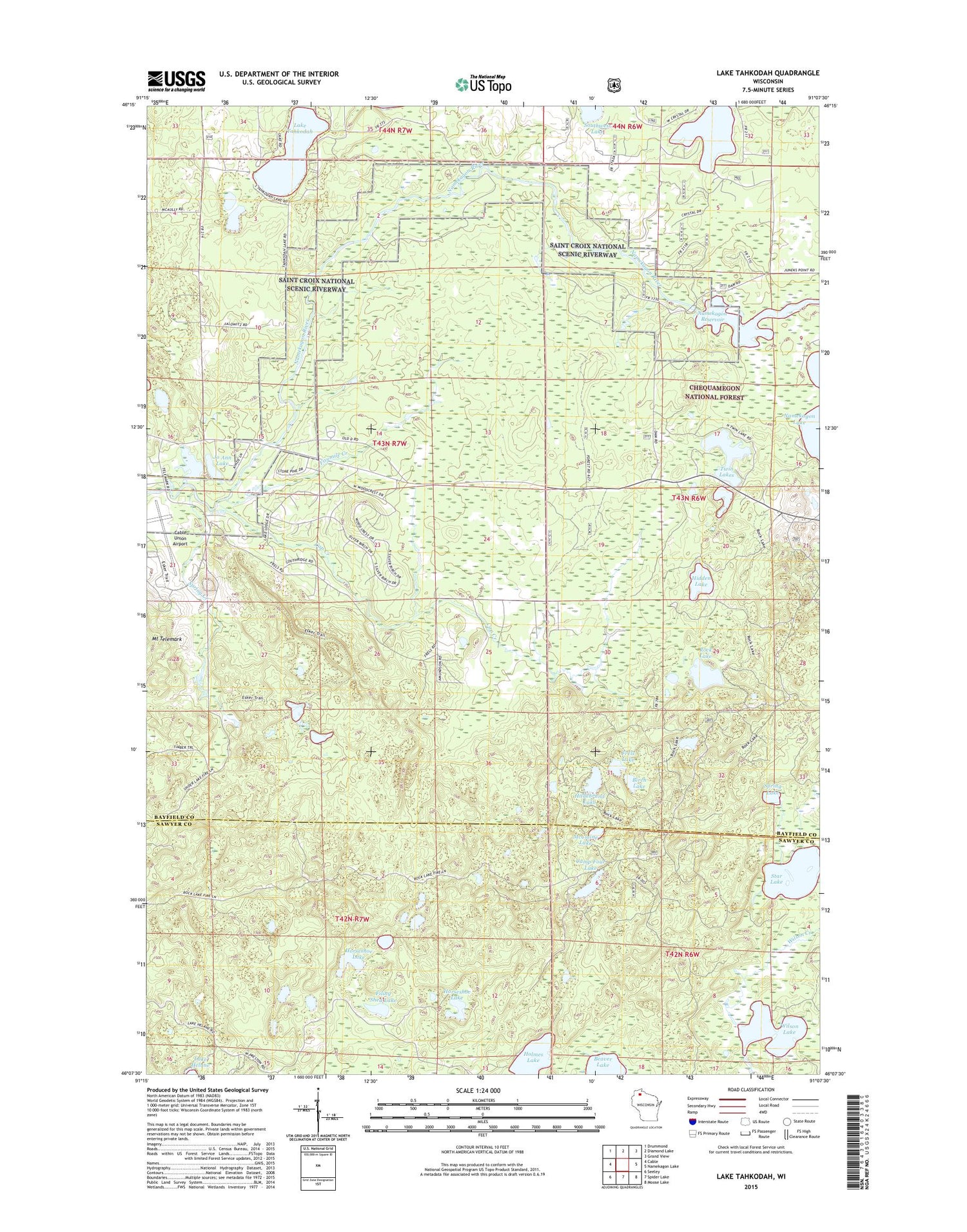Lake Tahkodah Wisconsin US Topo Map Image