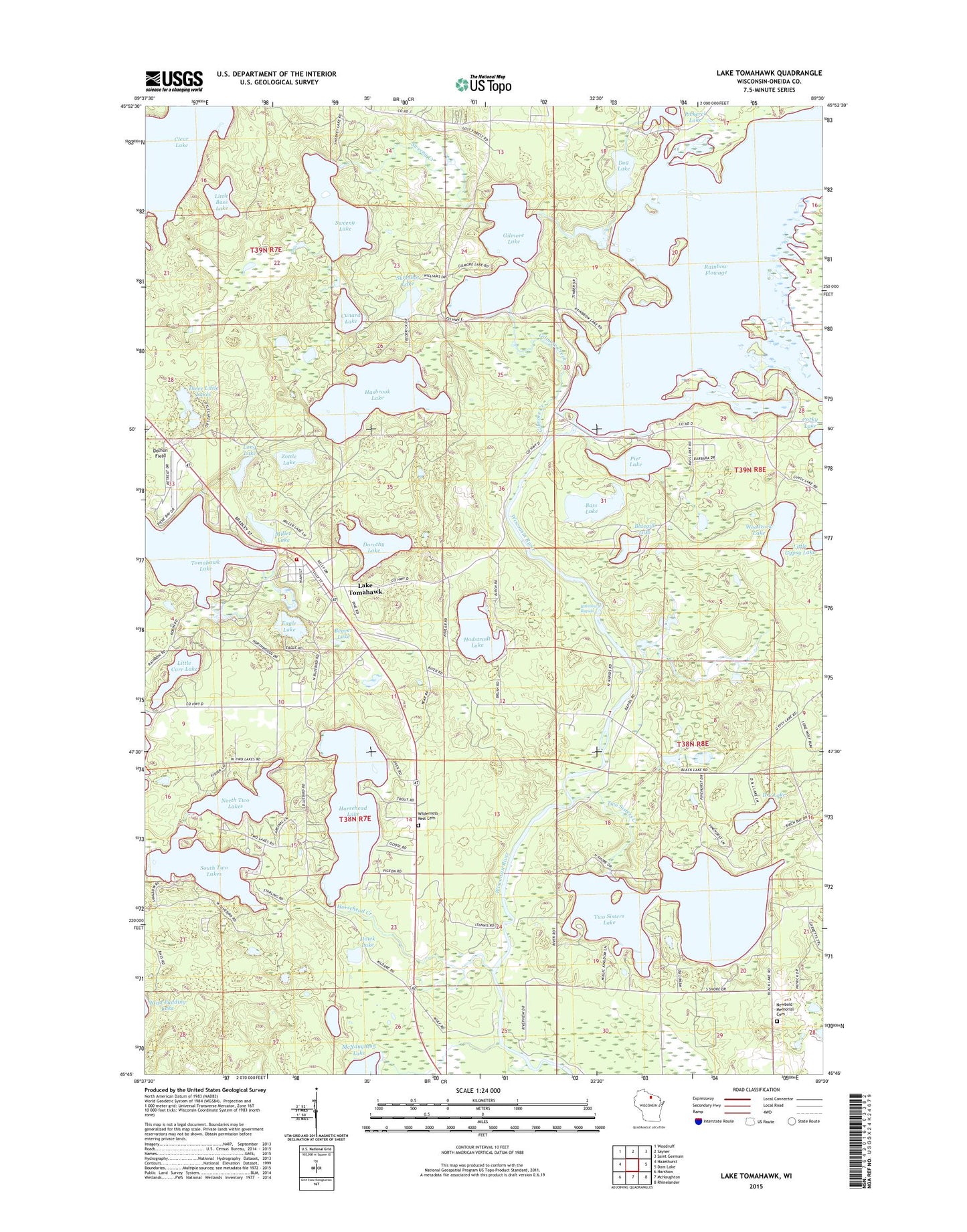 Lake Tomahawk Wisconsin US Topo Map Image