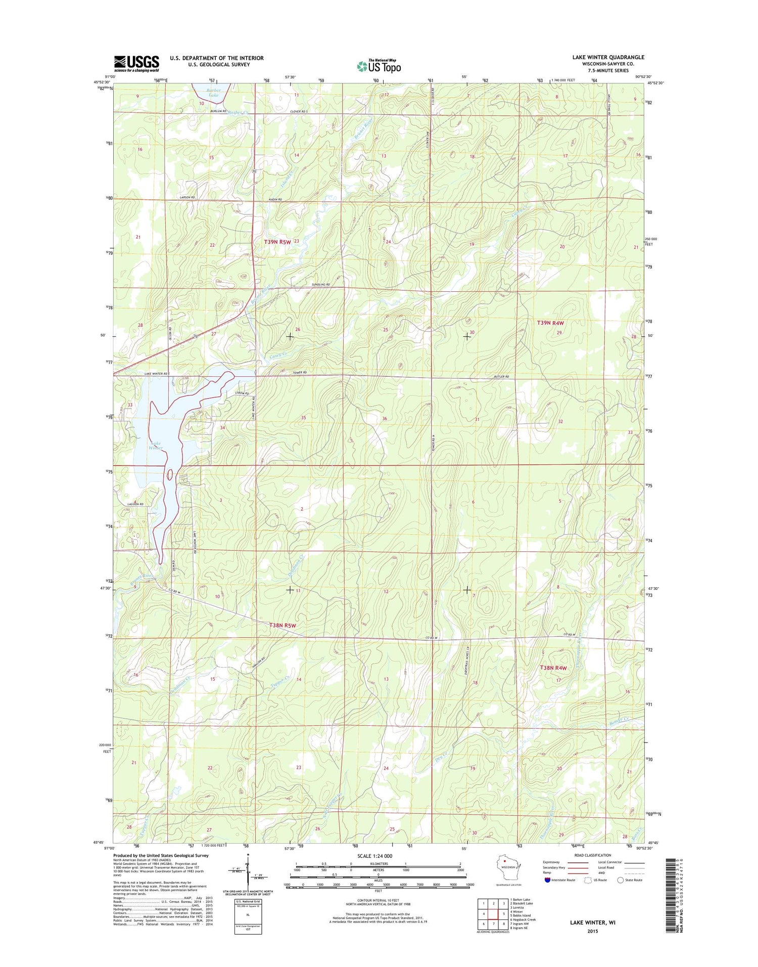 Lake Winter Wisconsin US Topo Map Image