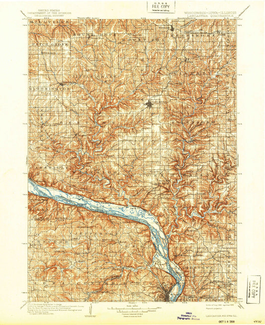 Historic 1908 Lancaster Wisconsin 30'x30' Topo Map Image