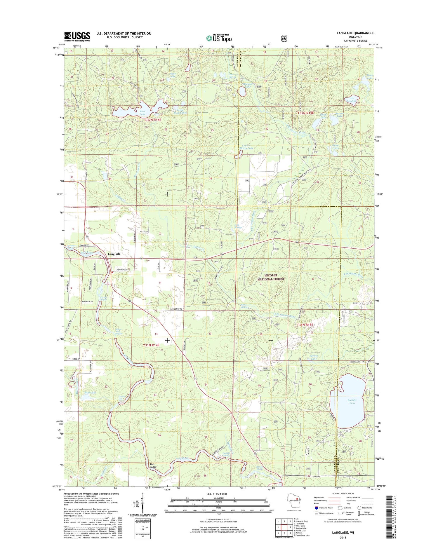 Langlade Wisconsin US Topo Map Image