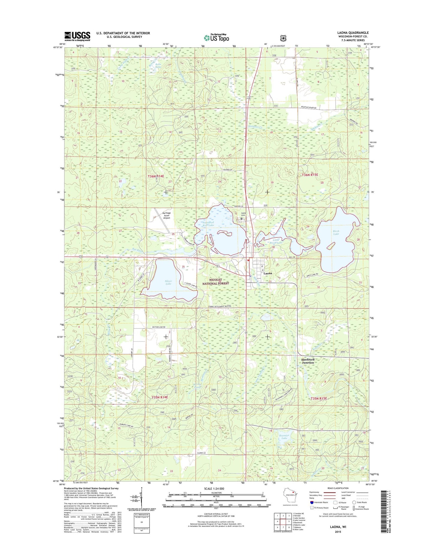 Laona Wisconsin US Topo Map Image