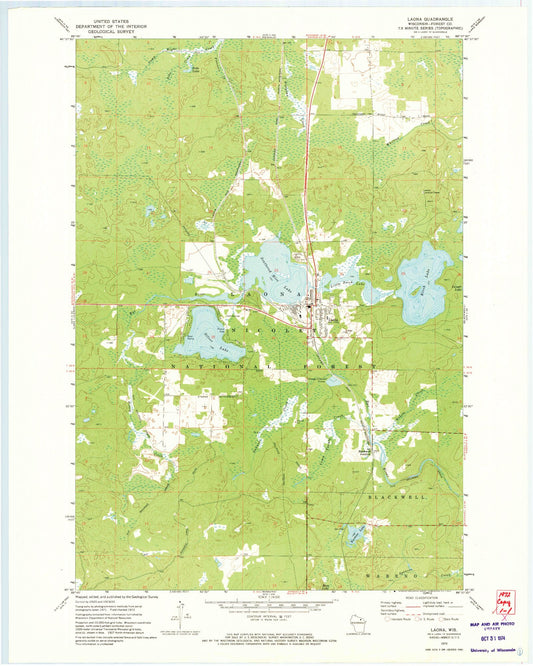 Classic USGS Laona Wisconsin 7.5'x7.5' Topo Map Image