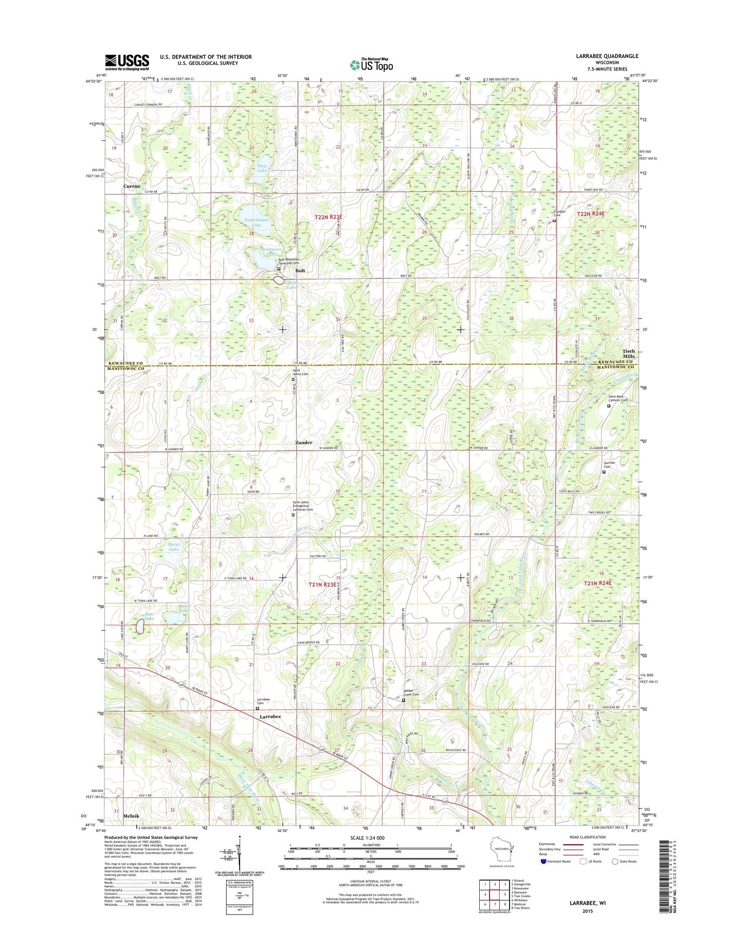 Larrabee Wisconsin US Topo Map Image