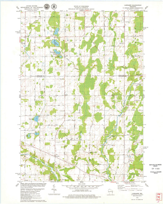 Classic USGS Larrabee Wisconsin 7.5'x7.5' Topo Map Image