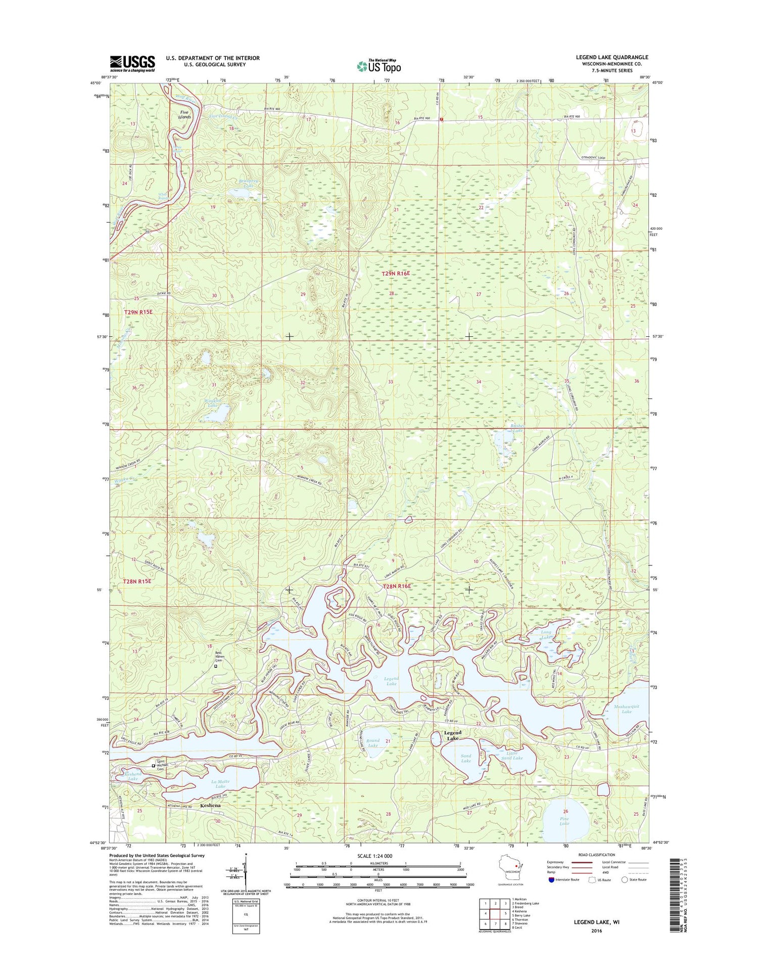 Legend Lake Wisconsin US Topo Map Image