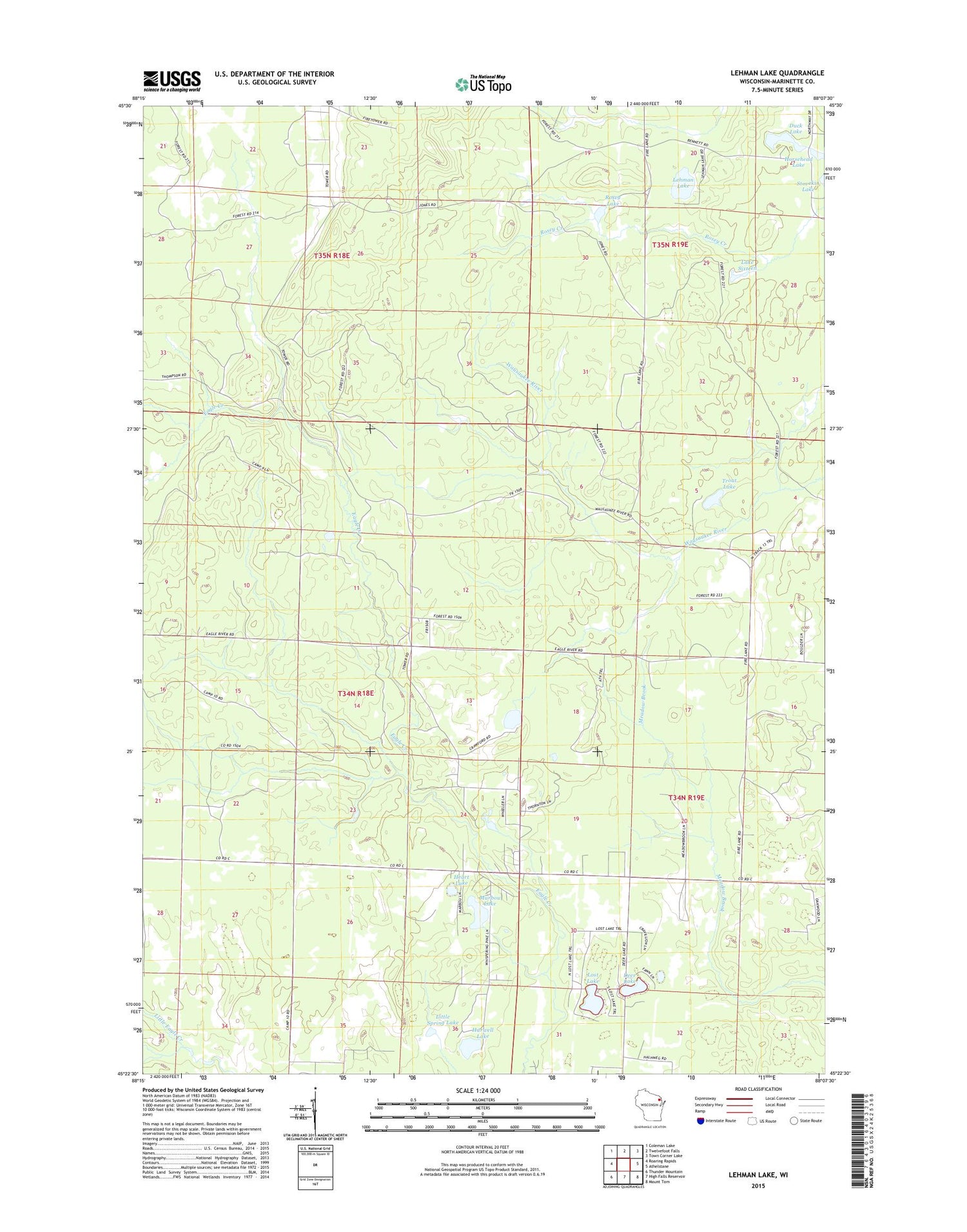 Lehman Lake Wisconsin US Topo Map Image
