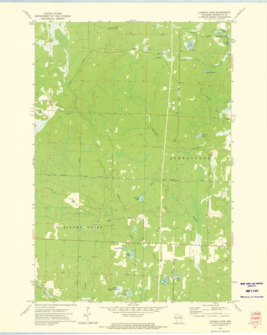 Classic USGS Lehman Lake Wisconsin 7.5'x7.5' Topo Map Image