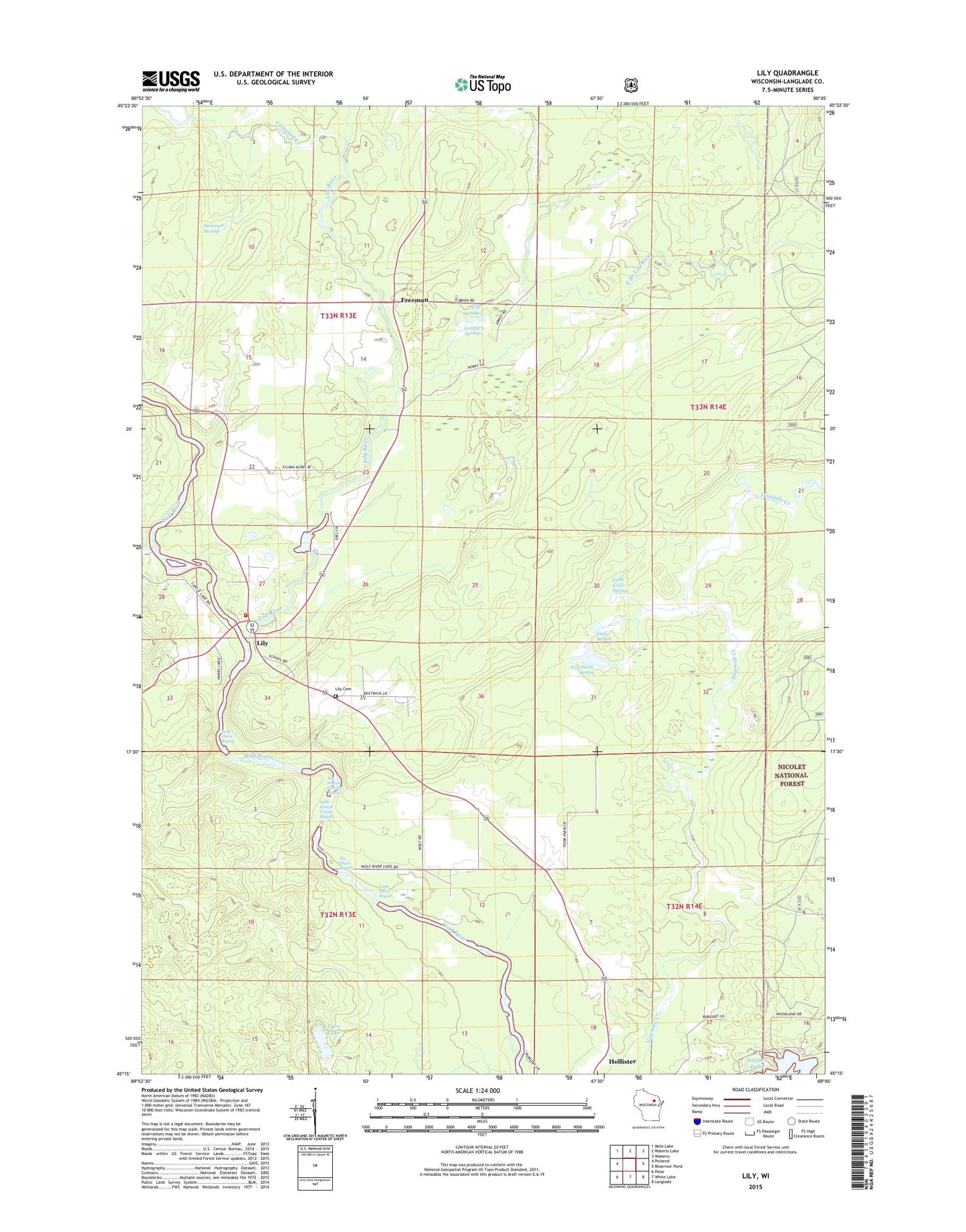 Lily Wisconsin US Topo Map Image