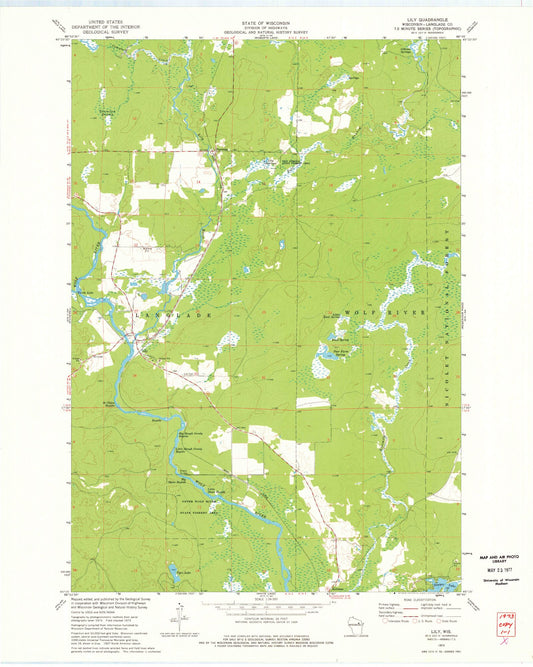 Classic USGS Lily Wisconsin 7.5'x7.5' Topo Map Image