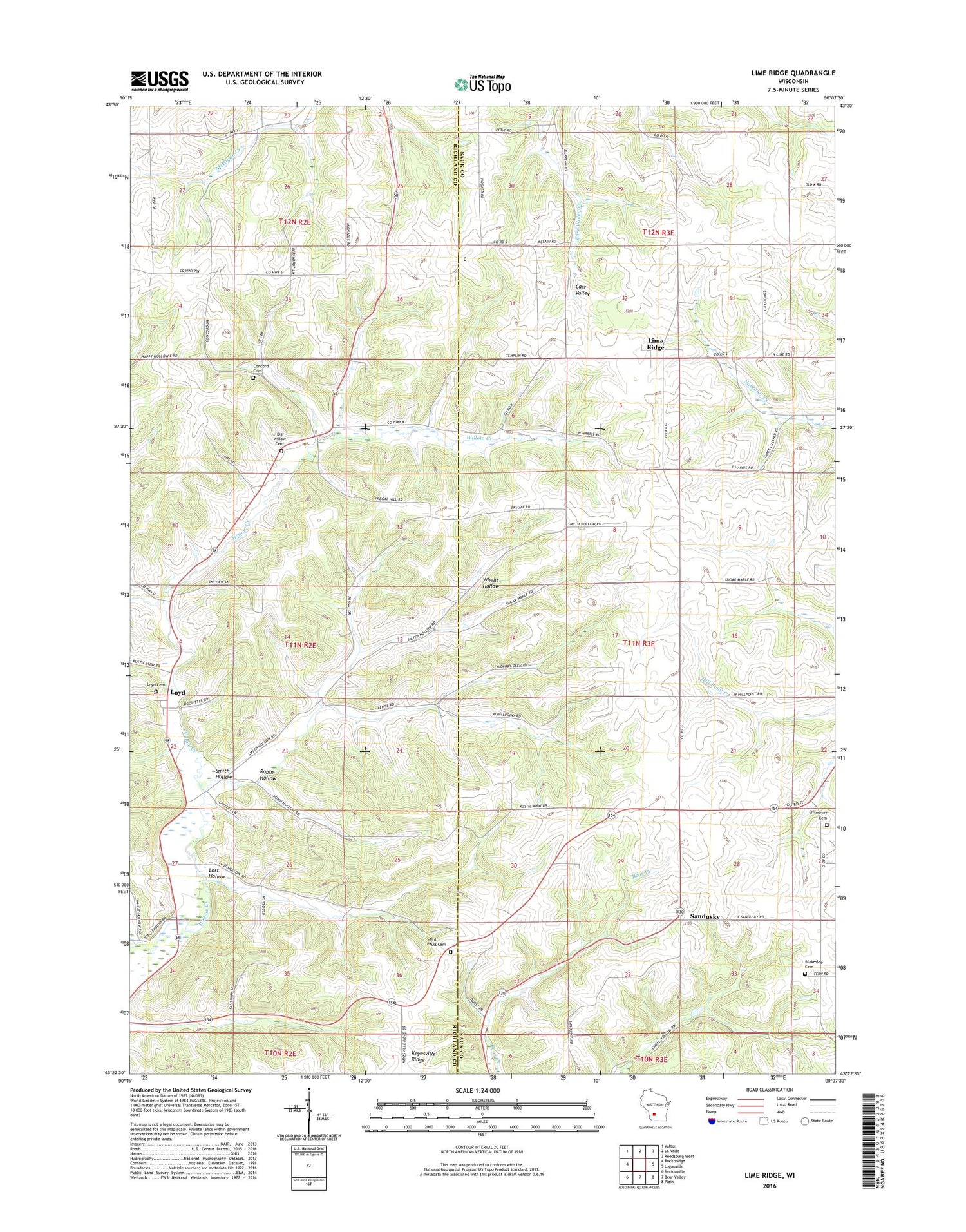 Lime Ridge Wisconsin US Topo Map Image