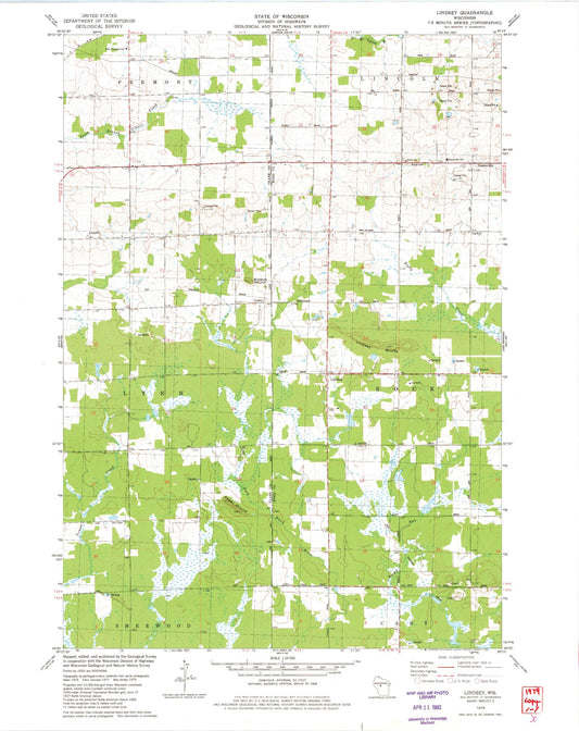 Classic USGS Lindsey Wisconsin 7.5'x7.5' Topo Map Image