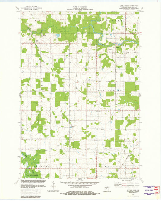 Classic USGS Little Rose Wisconsin 7.5'x7.5' Topo Map Image