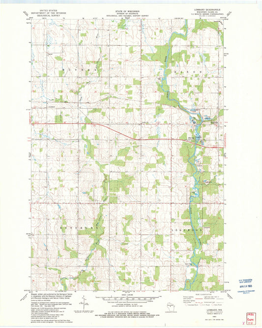 Classic USGS Lombard Wisconsin 7.5'x7.5' Topo Map Image