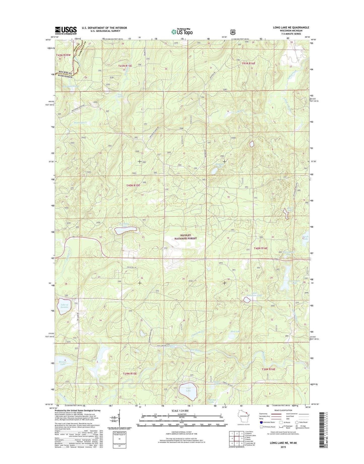 Long Lake NE Wisconsin US Topo Map Image