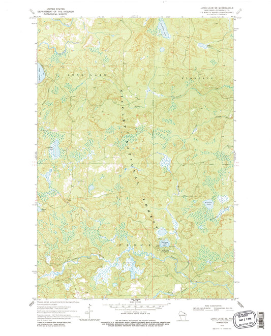 Classic USGS Long Lake SE Wisconsin 7.5'x7.5' Topo Map Image