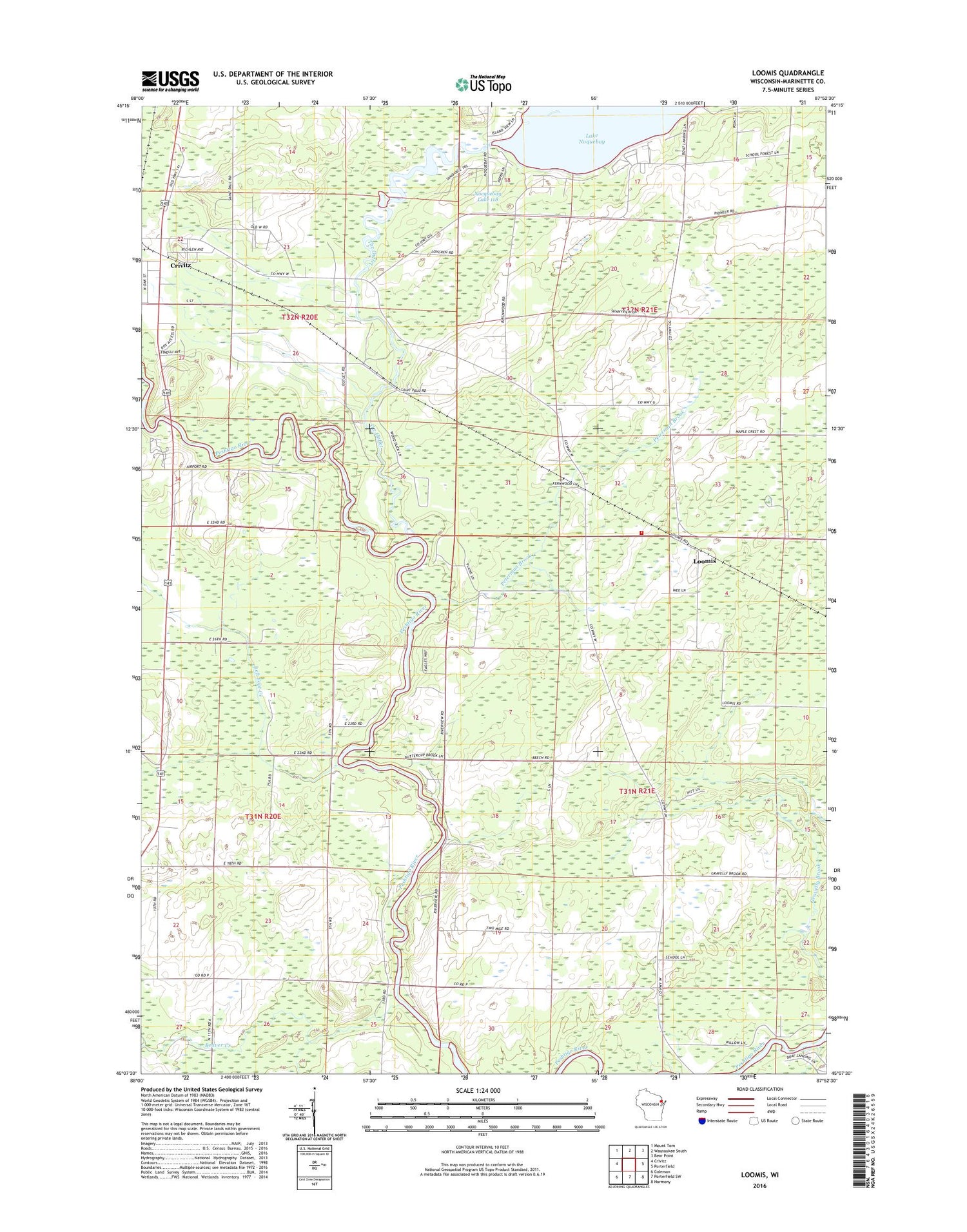 Loomis Wisconsin US Topo Map Image