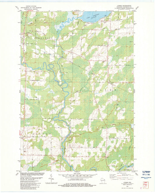 Classic USGS Loomis Wisconsin 7.5'x7.5' Topo Map Image