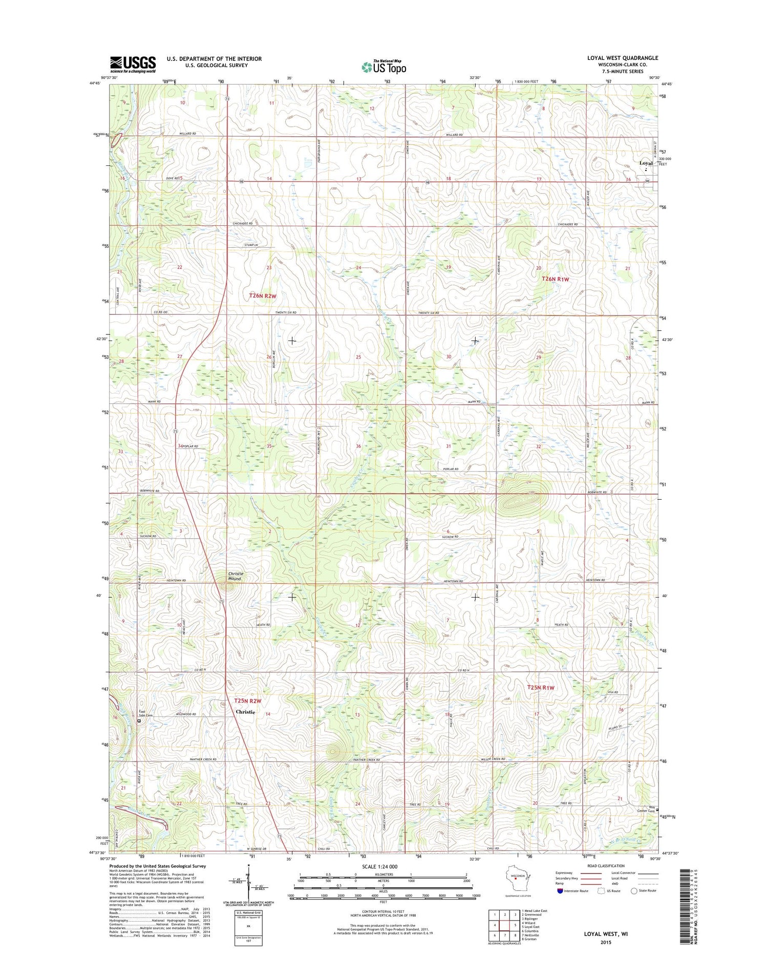 Loyal West Wisconsin US Topo Map Image