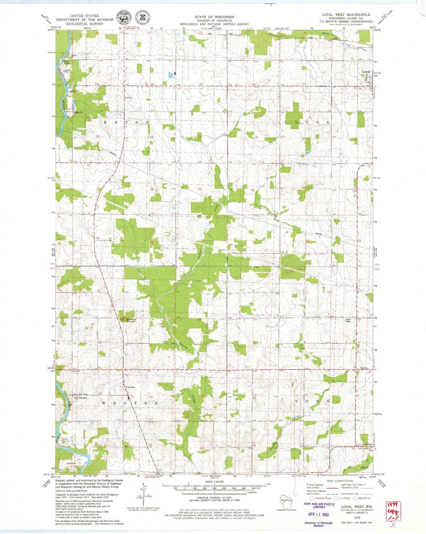 Classic USGS Loyal West Wisconsin 7.5'x7.5' Topo Map Image