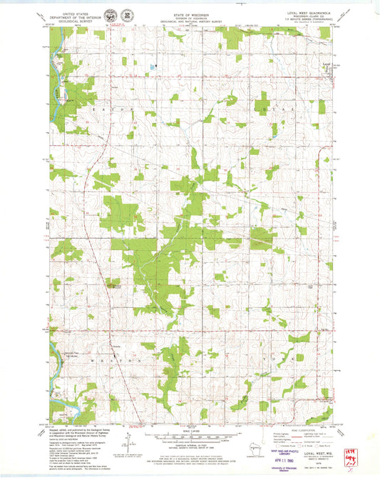 Classic USGS Loyal West Wisconsin 7.5'x7.5' Topo Map Image