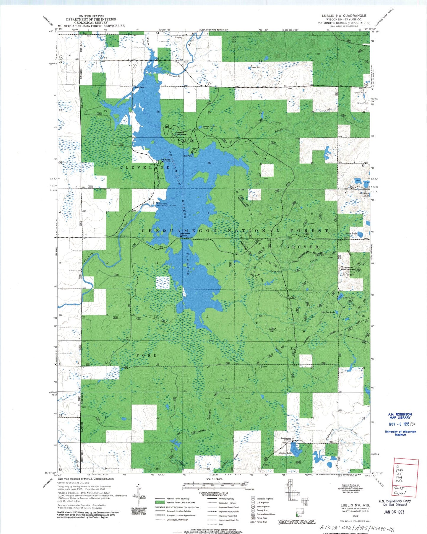 Classic USGS Lublin NW Wisconsin 7.5'x7.5' Topo Map Image