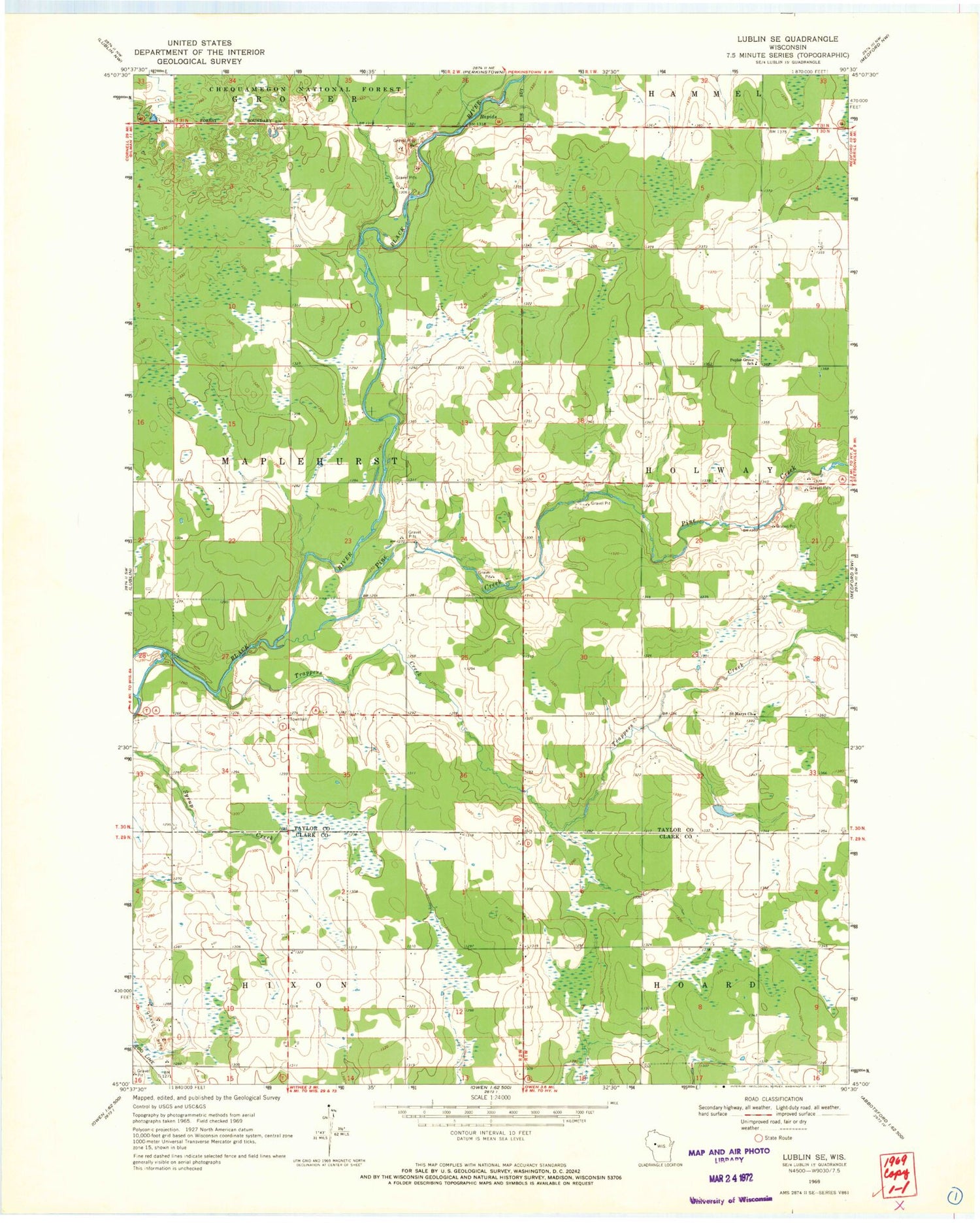 Classic USGS Lublin SE Wisconsin 7.5'x7.5' Topo Map Image