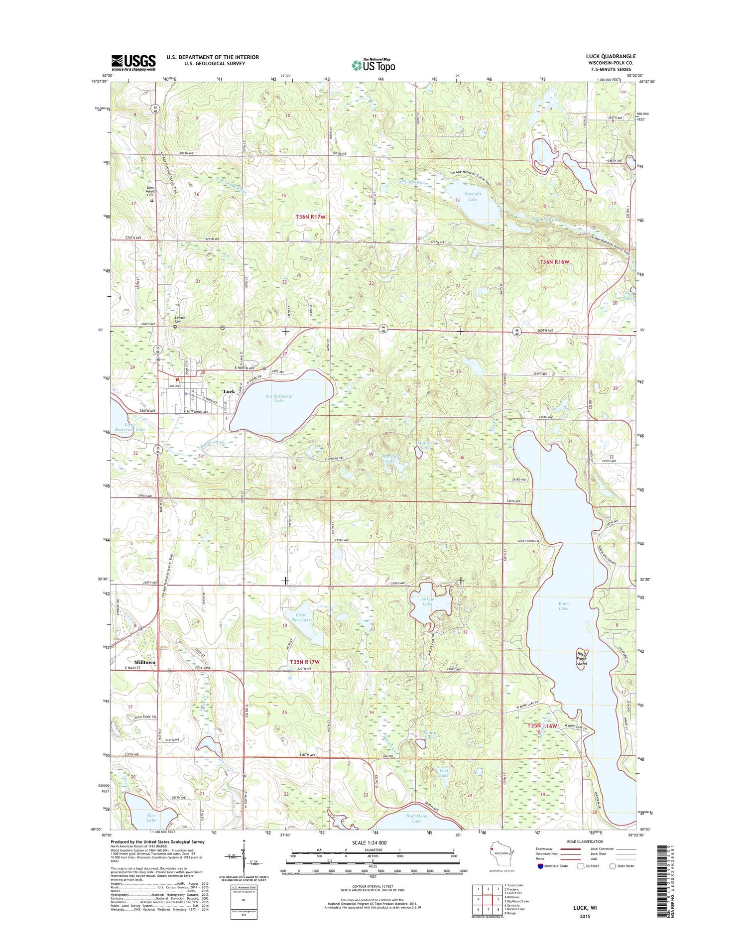 Luck Wisconsin US Topo Map Image